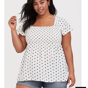 Torrid white polka dot challis smocked top